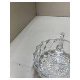 Clear Glass Cubist Pattern Nappy Dish with Handle Glows with Magnesium under UV 365nm