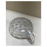 Clear Glass Cubist Pattern Nappy Dish with Handle Glows with Magnesium under UV 365nm