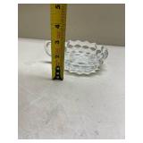 Clear Glass Cubist Pattern Nappy Dish with Handle Glows with Magnesium under UV 365nm