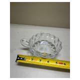Clear Glass Cubist Pattern Nappy Dish with Handle Glows with Magnesium under UV 365nm