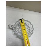 Clear Glass Cubist Pattern Nappy Dish with Handle Glows with Magnesium under UV 365nm