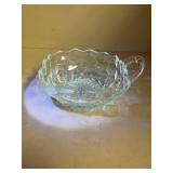 Cut Glass Nappy Dish with Handle Glows with Magnesium under UV 365nm