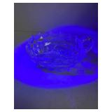 Cut Glass Nappy Dish with Handle Glows with Magnesium under UV 365nm