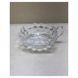 Cut Glass Nappy Dish with Handle Glows with Magnesium under UV 365nm