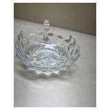 Cut Glass Nappy Dish with Handle Glows with Magnesium under UV 365nm