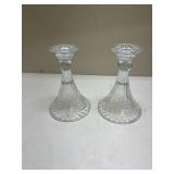 Crystal Glass Candlestick Holders - Set of 2