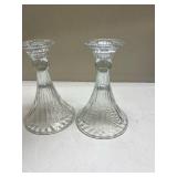 Crystal Glass Candlestick Holders - Set of 2