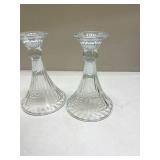 Crystal Glass Candlestick Holders - Set of 2