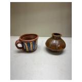Handcrafted Pottery Set - Decorative Cup and Vase
