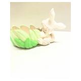 Ceramic Bunny Lettuce Leaf Planter