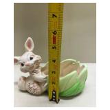 Ceramic Bunny Lettuce Leaf Planter