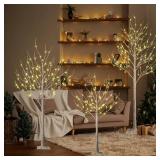 LIGHTSHARE LED Birch Tree Light Set - 4ft, 6ft, 8ft Trees with Warm White Lights - Indoor Outdoor Christmas Wedding Party Decorations (3-Pack)