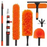 26FT High Reach Duster Cleaning Kit with 5-20 FT Extension Pole,High Ceiling Dusting and Window Cleaning Kit with Microfiber Feather Duster,Cobweb Duster,Ceiling Fan Duster,Window Squeegee Cleaner
