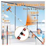 26FT High Reach Duster Cleaning Kit with 5-20 FT Extension Pole,High Ceiling Dusting and Window Cleaning Kit with Microfiber Feather Duster,Cobweb Duster,Ceiling Fan Duster,Window Squeegee Cleaner