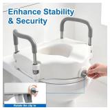 5" Raised Toilet Seat with Removable Padded Handles, Toilet Seat Riser Fit for Seniors, Elevated Toilet Seat & Durable Construction & Secure Locking