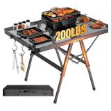 Foldable Grill Table with Mesh Desktop, 200lbs 3Ft Portable Folding Table, Height Adjustable Metal Table for Ourdoor, Camping, Picnic, BBQ and Beach, RV, 35.4" L x 23.6" W