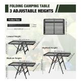 Foldable Grill Table with Mesh Desktop, 200lbs 3Ft Portable Folding Table, Height Adjustable Metal Table for Ourdoor, Camping, Picnic, BBQ and Beach, RV, 35.4" L x 23.6" W