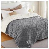 CAROMIO Electric Blanket King Size Dual Control - Thick Tufted Sherpa Heated Blanket with 10 Heating Levels and 10 Time Settings, ETL Certified Fast Heating Blankets King Size 90" 100", Grey
