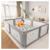 Retails for $118! Baby Playpen, 73" x 61" Large Foldable Playpen with Mat for Babies and Toddlers, Play Pen with Soft Breathable Mesh, Ocean Balls and Pull Links, Baby Playard for Indoor & Outdoor, Gr