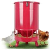 Solution4Patio 50LB No-Waste Chicken Feeder, Large Capacity Gravity Dispenser with Spill Control & 16 Feeding Ports Poultry Feeder for Outdoors & Hen Coop (Red)