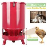 Solution4Patio 50LB No-Waste Chicken Feeder, Large Capacity Gravity Dispenser with Spill Control & 16 Feeding Ports Poultry Feeder for Outdoors & Hen Coop (Red)