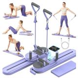 Pilates Slider Board for Women Home Workouts Detachable Portable Pilates Reformer Machine with Resistance Bands Mini Fitness Equipment