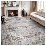 Retails for $110! AMOAMI-Area Rug 6X9 Rugs for Living Room-Vintage Soft Grey Rugs for Bedroom-Non Slip Carpet-Machine Washable Rug for Dining Room Living Room Bedroom Office Under Table