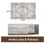 Retails for $110! AMOAMI-Area Rug 6X9 Rugs for Living Room-Vintage Soft Grey Rugs for Bedroom-Non Slip Carpet-Machine Washable Rug for Dining Room Living Room Bedroom Office Under Table