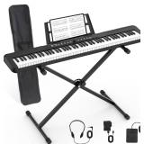 Retails for $110! 88 Key Piano Keyboard, Semi Weighted Electronic Digital Piano with Music Stand, Power Supply, Sustain Pedal, Bluetooth, Stand, MIDI, for Beginner Professional at Home, Stage