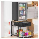 Housolution Mobile Mini Fridge Stand with Storage, Height-Adjustable Mini Beverage Fridge Table, Coffee Bar, 200 lbs Heavy-Duty Compact Refrigerator Shelf with Rolling Cabinet for Kitchen Home Office