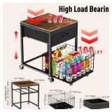 Housolution Mobile Mini Fridge Stand with Storage, Height-Adjustable Mini Beverage Fridge Table, Coffee Bar, 200 lbs Heavy-Duty Compact Refrigerator Shelf with Rolling Cabinet for Kitchen Home Office