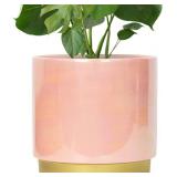 Gepege Pink Indoor Plant Pots for Plants, Large Ceramic Planter with Drainage Hole, 9.6-inch Succulent Orchid Flower Pot - Rainbow Pearl Glaze