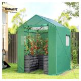 Retails for $143! Outsunny Greenhouse with Raised Garden Bed, 56" x 56" x 75" Galvanized Steel Planter Box with PE Cover, Roll Up Door and Windows, Outdoor Greenhouse for Flowers Vegetables, Dark Gray