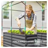 Retails for $143! Outsunny Greenhouse with Raised Garden Bed, 56" x 56" x 75" Galvanized Steel Planter Box with PE Cover, Roll Up Door and Windows, Outdoor Greenhouse for Flowers Vegetables, Dark Gray