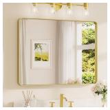 Retails for $114! TETOTE 40 x 30 Inch Gold Bathroom Mirror, Brushed Brass Metal Frame Mirror for Vanity, Rectangle Wall Mounted Golden Modern Mirror (Horizontal/Vertical)