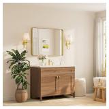 Retails for $114! TETOTE 40 x 30 Inch Gold Bathroom Mirror, Brushed Brass Metal Frame Mirror for Vanity, Rectangle Wall Mounted Golden Modern Mirror (Horizontal/Vertical)
