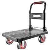 Upgraded Foldable Push Cart Dolly | 660 lbs. Capacity Moving Platform Hand Truck | Heavy Duty Space Saving Collapsible | 4 TPR 360-Degree Silent Wheels | 2 Swivel Wheels and 2 Fixed Wheels