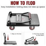 Upgraded Foldable Push Cart Dolly | 660 lbs. Capacity Moving Platform Hand Truck | Heavy Duty Space Saving Collapsible | 4 TPR 360-Degree Silent Wheels | 2 Swivel Wheels and 2 Fixed Wheels