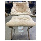 Comfy Saucer Chair for Adults, Foldable Living Room Chairs, Soft Faux Fur Lounge Chair for Bedroom, Reading Chairs, X-Large (Ottoman-Beige)