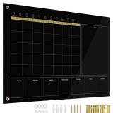 Black Glass 3-1 Monthly Dry Erase Calendar Whiteboard for Wall,24"x 36",Frameless Mounting,Office/School/Home, Frameless Large Planner White Board