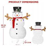 5ft Lighted Pop-up Snowman Outdoor Christmas Lawn Decor, 60" Large 3D Snowman Holiday Decoration with White 200 LEDs for Lawn, Yard, Garden
