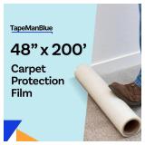 TapeManBlue Carpet Protection Film, 48 inch x 200 feet, Made in The USA, Strong and Durable Plastic Carpet Protector with Easy Unwind and Clean Removal, Clear Self-Adhesive Surface Protective Film