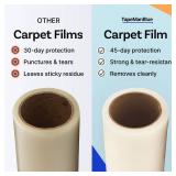 TapeManBlue Carpet Protection Film, 48 inch x 200 feet, Made in The USA, Strong and Durable Plastic Carpet Protector with Easy Unwind and Clean Removal, Clear Self-Adhesive Surface Protective Film