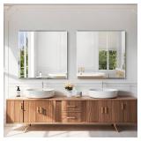Retails for $110! KOCUUY Beveled Mirror, 30x30 Inch Square Frameless Bathroom Mirror for Over Sink, Upgraded Shatterproof Beveled Unframed Design Mirror for Bathroom, Bedroom, Entryway, Hang Horizonta