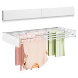Wall Mounted Clothes Drying Rack 40 inches, Foldable Wall Mount Laundry Rack Folding Indoor, Drying Rack Clothing Collapsible, Hidden Space Saver with Wall Template, 6 Rods, White
