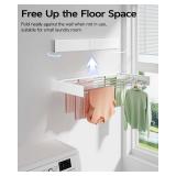 Wall Mounted Clothes Drying Rack 40 inches, Foldable Wall Mount Laundry Rack Folding Indoor, Drying Rack Clothing Collapsible, Hidden Space Saver with Wall Template, 6 Rods, White