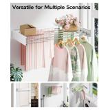 Wall Mounted Clothes Drying Rack 40 inches, Foldable Wall Mount Laundry Rack Folding Indoor, Drying Rack Clothing Collapsible, Hidden Space Saver with Wall Template, 6 Rods, White
