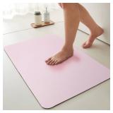 Pink Bath Mat, Bathroom Rugs Non Slip Washable Thin Absorbent Quick Dry Bath Mat Fits Under Door Bathroom Floor Mat Perfect for Bath, Shower, or Sink 16"x24" Pink