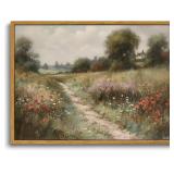 OIQArtOIQ Vintage Landscape Canvas Wall Art Framed Natural Scenery Painting Artwork Prints France Country Wilderness Farmhouse Decor Pictures Kitchen Bedroom Living Room Bathroom