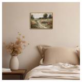 OIQArtOIQ Vintage Landscape Canvas Wall Art Framed Natural Scenery Painting Artwork Prints France Country Wilderness Farmhouse Decor Pictures Kitchen Bedroom Living Room Bathroom